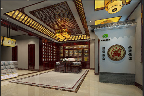 宁波古朴典雅的中式茶叶店大堂设计效果图